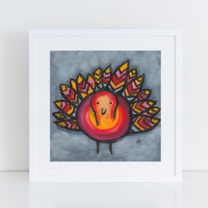 Colorful Turkey painting, whimsical turkey illustration, fun colorful art for the holidays, folk art for turkey lover, FREE Shipping