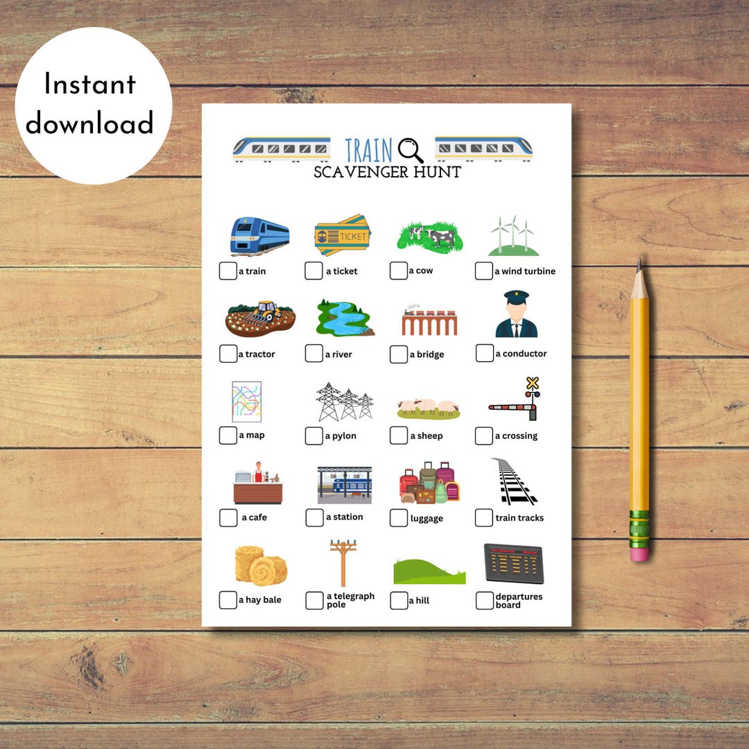 TRAIN SCAVENGER HUNT Kids Printable Train Trip Scavenger Hunt Kids ...