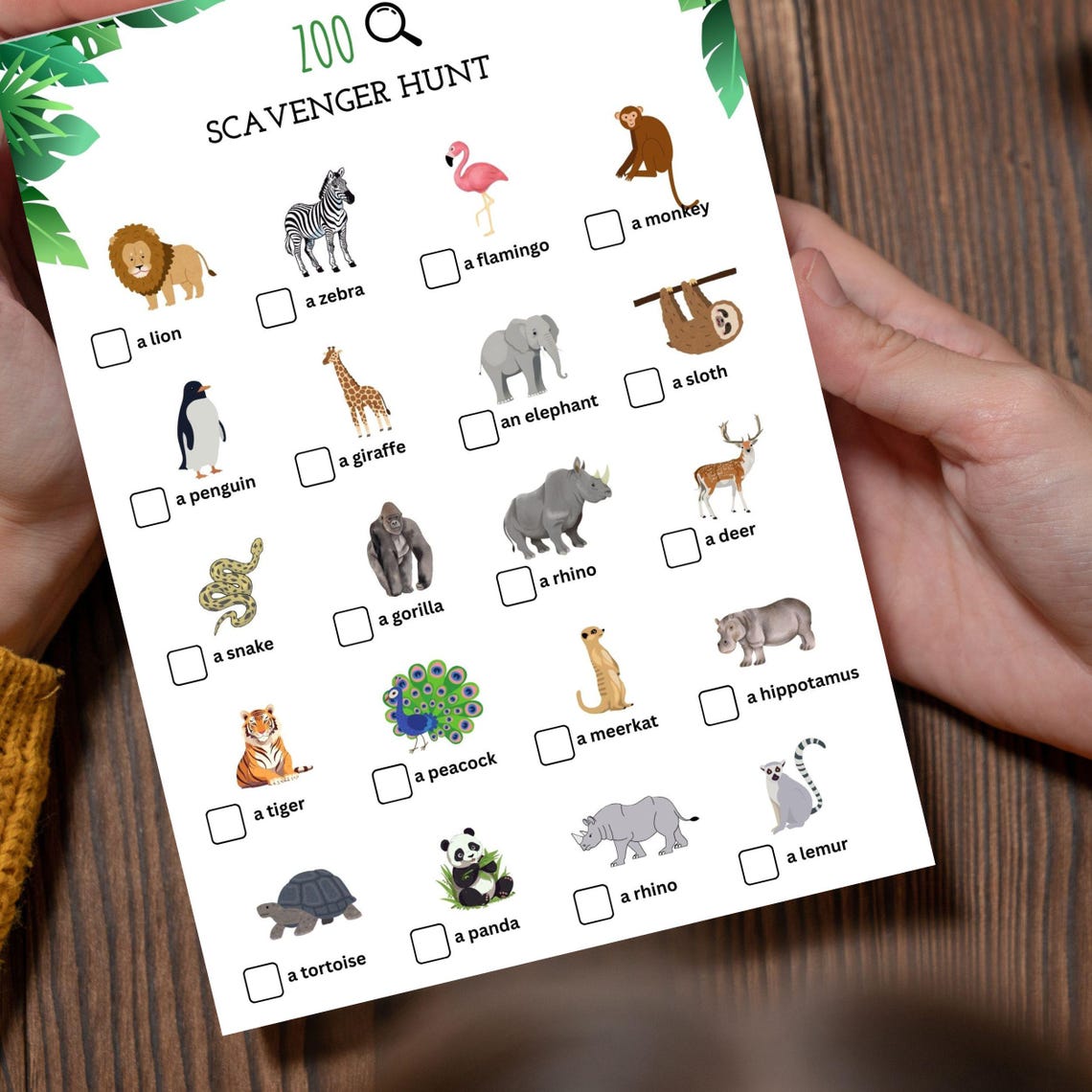 Zoo Scavenger Hunt: Kids Printable Animal Spotting Game (digital ...