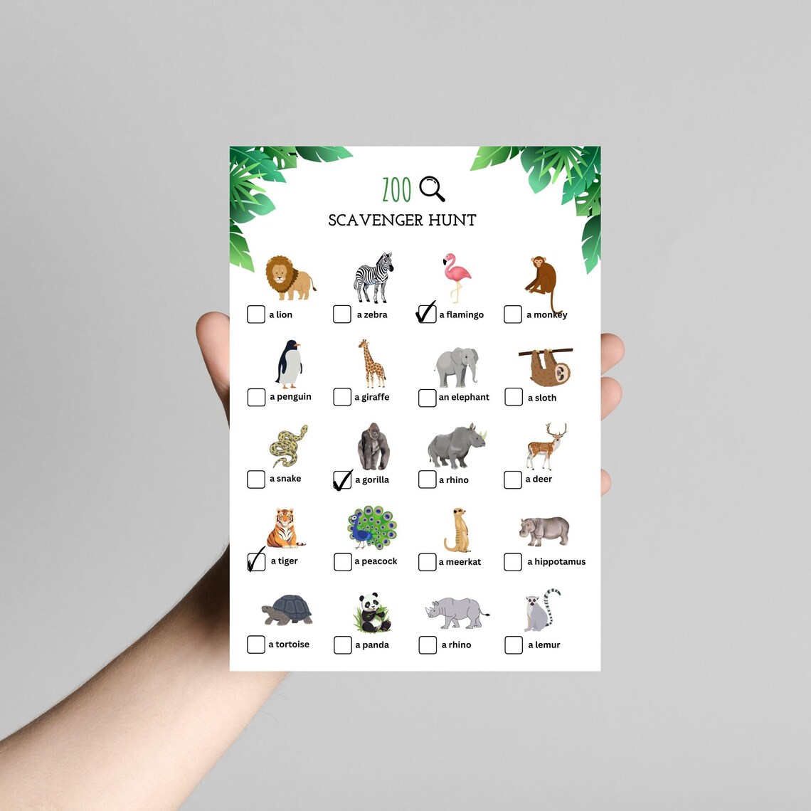 Zoo Scavenger Hunt: Kids Printable Animal Spotting Game (digital ...