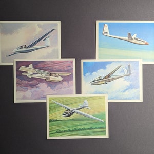 Postales de planeadores vintage, Juego de 5, Aviones, Avión de cartas soviético, Postales de aviación, Hecho en la URSS, Postales de la URSS, Tarjetas de planeadores 1983