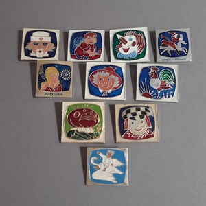 Vintage Badges Cartoon Characters, Fairy Tale Heroes, Soviet Children's Badges, Vintage Cartoon Pins, Soviet Badges for Collectors, USSR Pin
