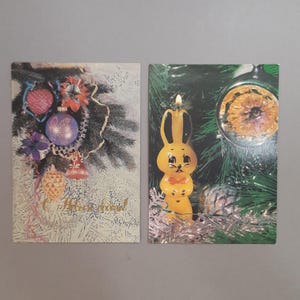 Vintage Neujahrspostkarten, Weihnachtsbaumspielzeugpostkarte, Kerzenhase, Frohes Neues Jahr, Vintage-Postkarte,Sowjetische Postkarten, Winter-Postkarten