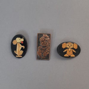 Vintage Children's Badge, Cartoon Characters, Soviet Pin Dog, Carlson Pin, Cheburashka Pin, Vintage Collectible Badge, Cheburashka Badge