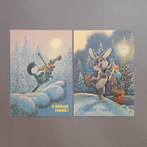 Zarubin Postkarten, Vintage Neujahrs Postkarten, Vogel Postkarte, Häschen Postkarte, Sammler Postkarten, Weihnachtspostkarten, Rote Postkarten