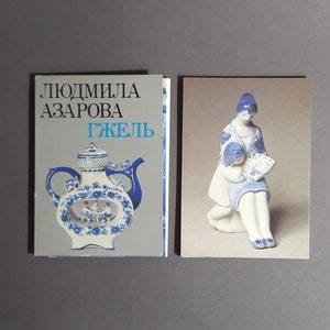 Gshel, Künstlerin L.Azarova, Set mit 20 Postkarten Russische Dekorative Kunst, Russische Porzellan Postkarten, Gshel Skulpturen, Vintage Postkarten UdSSR