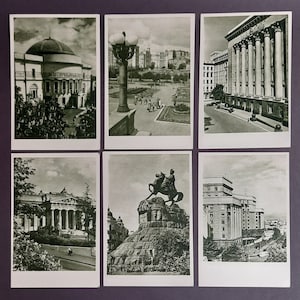 Kiev 1954, conjunto de cartões postais antigos de Kiev, cartões postais vintage da cidade de Kiev, Praça da Independência, Catedral de Santa Sofia, foto vintage da Ucrânia, URSS