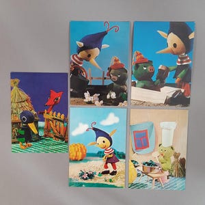 Set van 5 vintage ansichtkaarten, kunstenaar Brody Vera, sprookjesachtige ansichtkaart Boedapest, Mazsola, Raisin and Manócska, kinderpostkaarten, verzamelobject