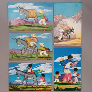 Cartes postales mexicaines vintage, Motif typique du Mexique, Tarjeta Postal, Ânes mexicains, Enfants, carte postale vintage, Cartes postales de costumes mexicains