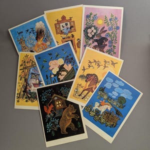 Vintage Ansichtskarte 70er Jahre, Künstler Yu. Vasnetsov, Märchen Postkarten, 8-er Set, UDSSR Postkarten, Kinder Postkarten, Sammler Postkarten
