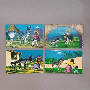 Cartes postales mexicaines vintage, Motif typique du Mexique, Tarjeta Postal, Ânes mexicains, carte postale vintage, Cartes postales de costumes mexicains