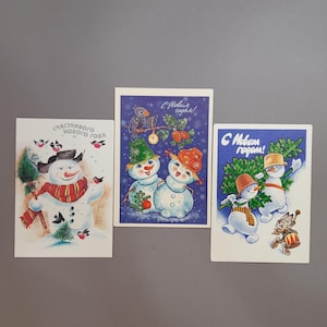 Postales vintage de Año Nuevo, postales bonitas de muñecos de nieve, postales navideñas, postales coleccionables, postales de invierno, hermosas imágenes de invierno