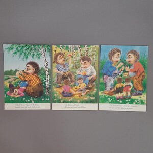 3er Set Vintage Igel Postkarten, Lustige Igel Postkarten, 70er Jahre, Igel Familie, Süße Igel Karten, Tier Postkarten, Alte Postkarten
