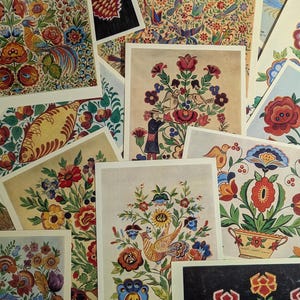 Set di cartoline d'epoca, Makar Moukha, artista ucraino, cartoline ucraine, pannello decorativo, schizzo per pittura su stufa, disegno da ricamo