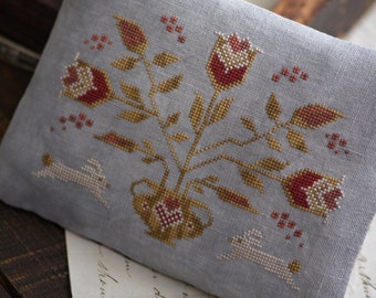 Hooray for spring - Counted Primitive Cross stitch pattern Easter PDF by Stitches Through The Years