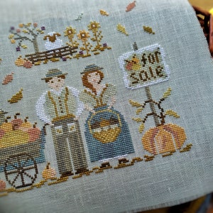 Pumpkins for sale - Primitive Cross stitch pattern PDF by Stitches Through The Years