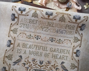 Garden Sampler Cross Stitch Pattern: Primitive Counted Design (PDF)