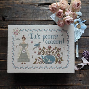 It&#39;s peony Season - Primitive Cross stitch pattern PDF by Stitches Through The Years