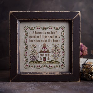 Een huis is... Sampler - geteld primitief kruissteekpatroon van steken door de jaren heen