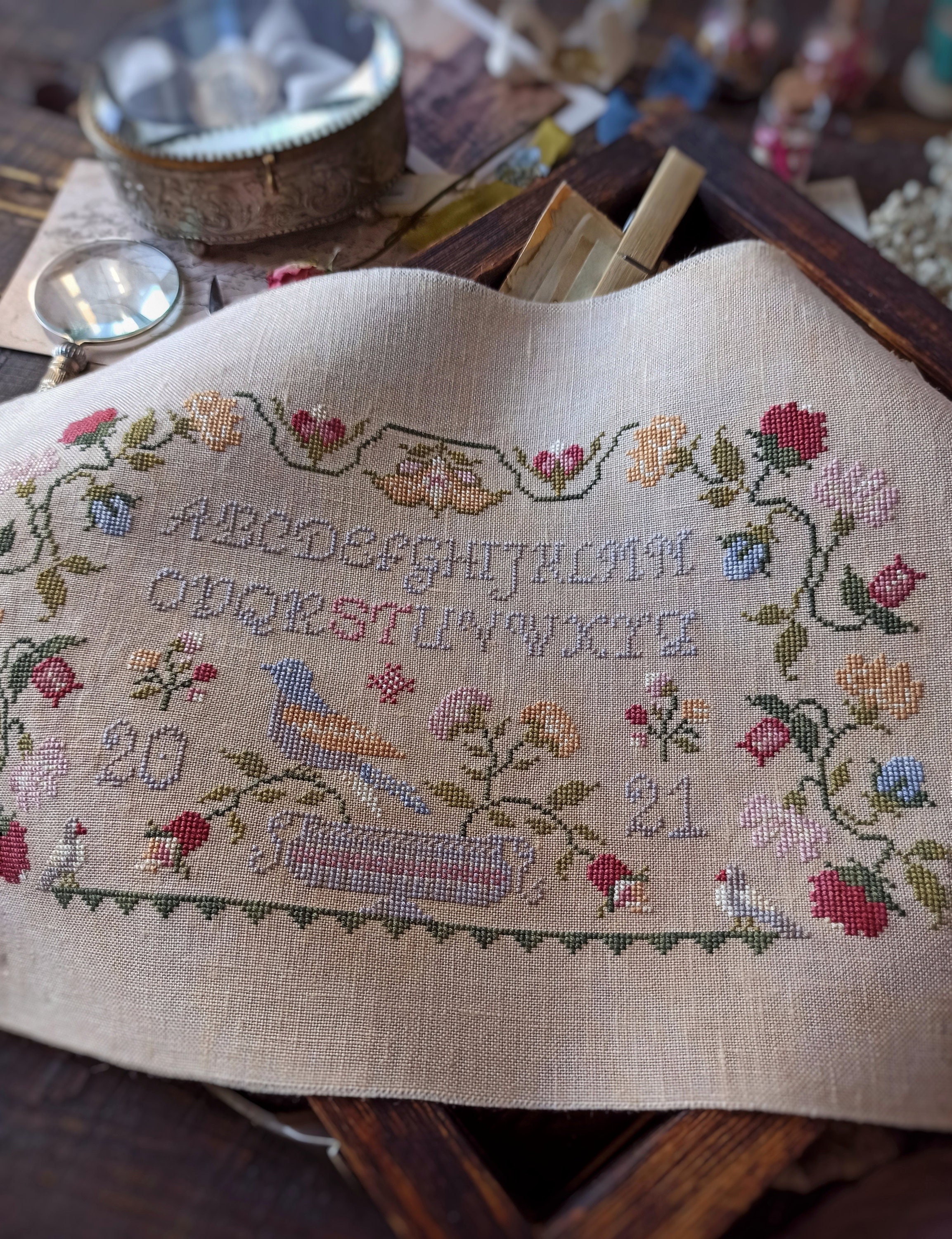 Springtime Blossom Sampler Counted Primitive Cross Stitch Pattern PDF ...
