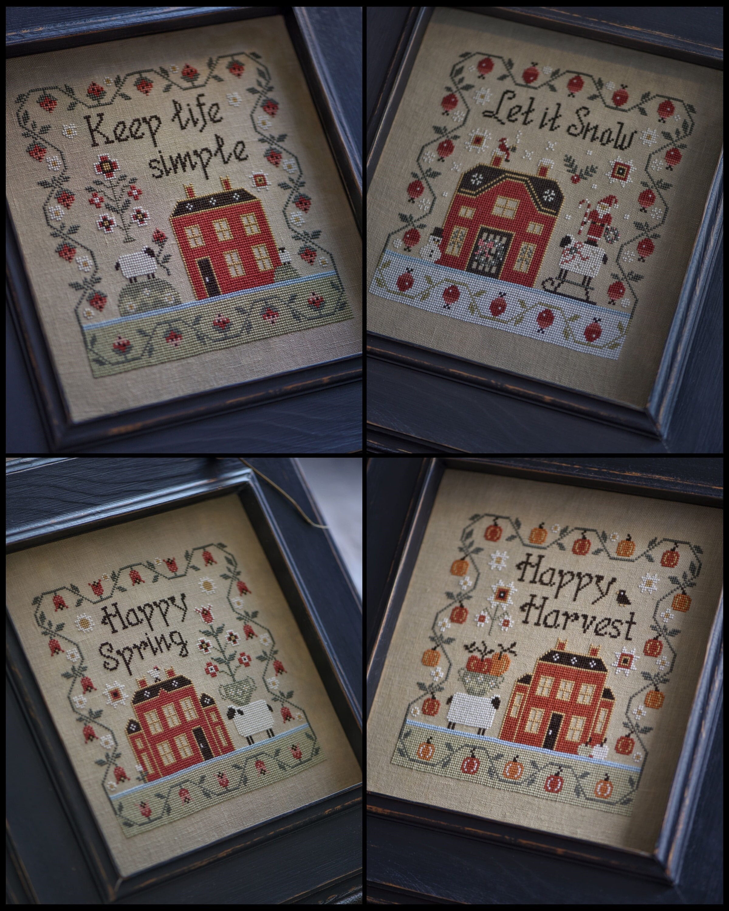 Seasonal Primitive Cross Stitch Patterns: Set of 4 (PDF)