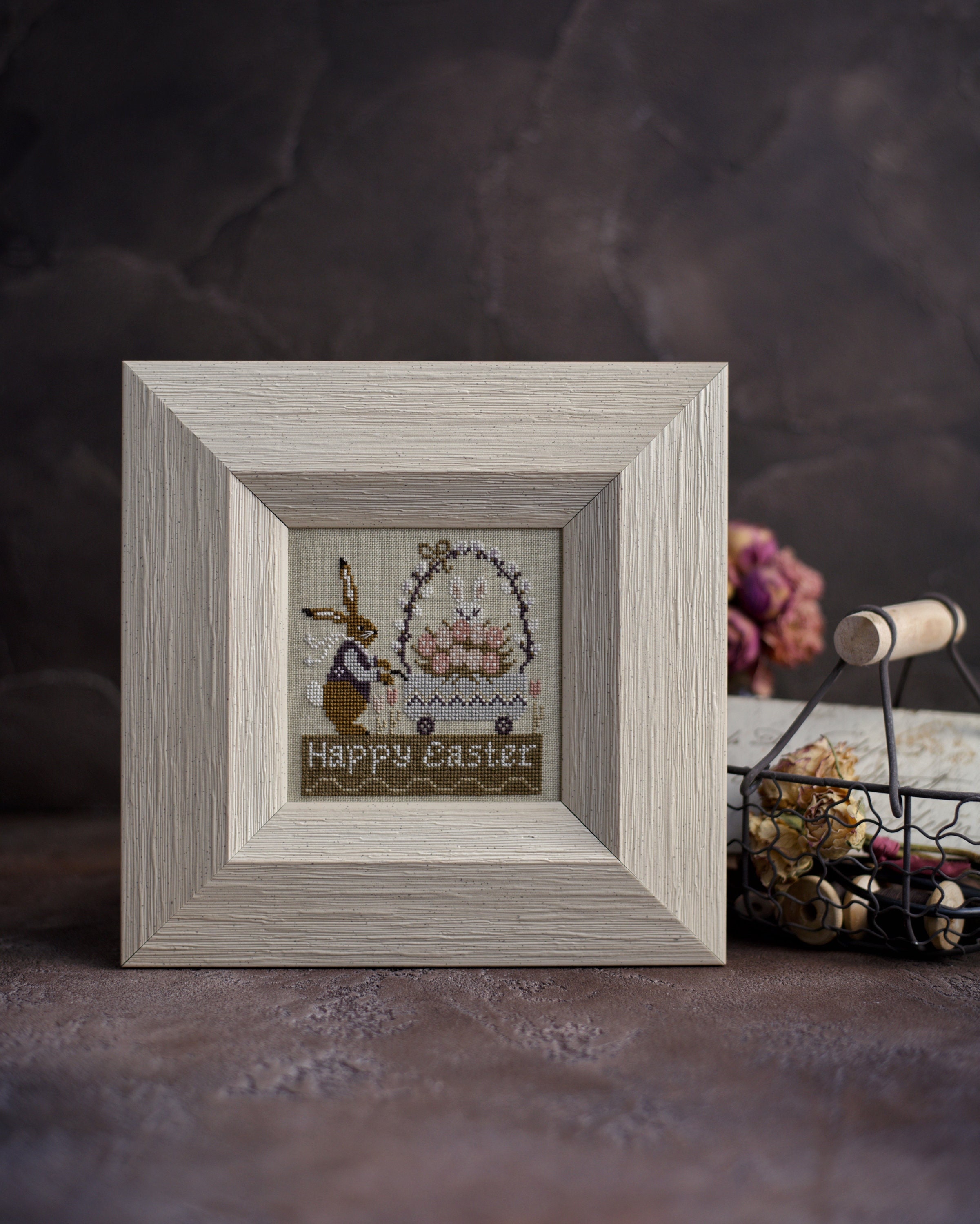 Happy Easter & Easter Bunny - Counted Primitive Cross stitch pattern PDF by Stitches Through The Years