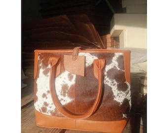 Tricolor Cowhide Tote Bag: Real Leather Laptop Handbag