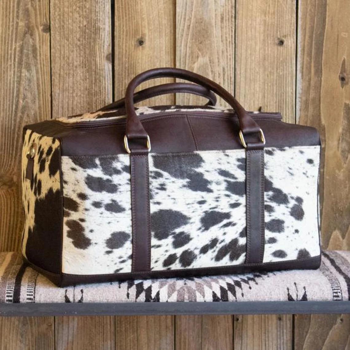 Cowhide Leather Duffel Bag: Travel Weekender, Gym Carry-on