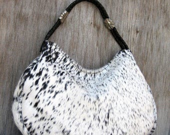 Women Cowhide Salt and Pepper Hobo Style Leather Bag