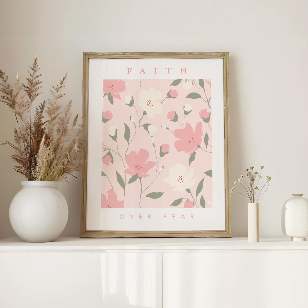 Faith Over Fear, Bible Verse Print, Scripture Print, Pink Christian Art ...