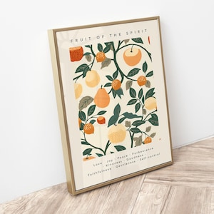 Fruit of the Spirit | Bible Verse, Scripture Print, Fall Christian Art, Prayer Corner, Green Wall Art, Autumn Bedroom Art, Botanical Print