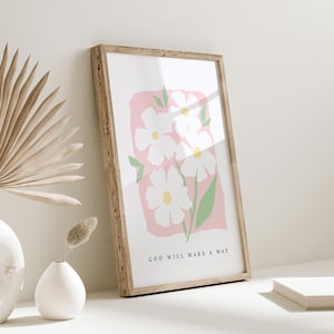 Deus abrirá um caminho | Impressão de versículos da Bíblia, impressão de escrituras, arte cristã, canto de oração, arte de parede rosa, impressão de quarto rosa, pôster de flores