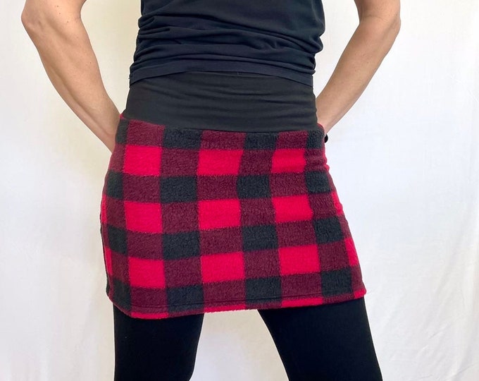 Red Plaid Fleece Ski Bum - over-skirt for leggings