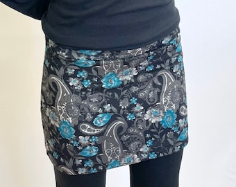 Teal and Grey Paisley Ski Bum - over-skirt for leggings