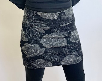 Black and Grey Floral Ski Bum - over-skirt for leggings