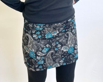 Teal and Grey Paisley Ski Bum - over-skirt for leggings