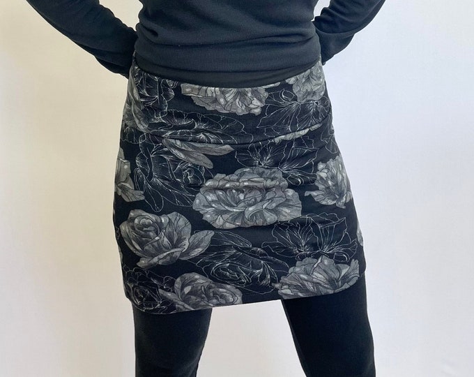 Black and Grey Floral Ski Bum - over-skirt for leggings