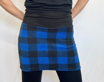Blue and Black Plaid Fleece Ski Bum - over-skirt for leggings