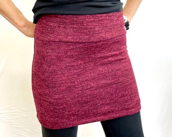 Heather-Ruby Red Sweater Knit Ski Bum - over-skirt for leggings