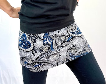 Blue Paisley Sweater Knit Ski Bum - over-skirt for leggings