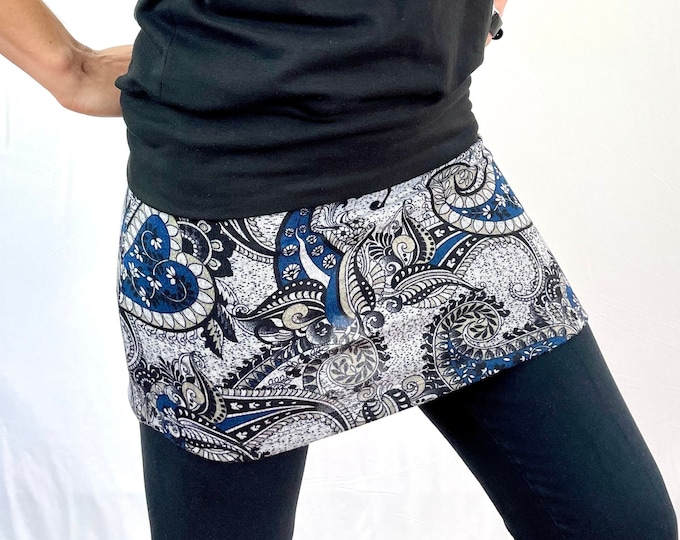 Blue Paisley Sweater Knit Ski Bum - over-skirt for leggings