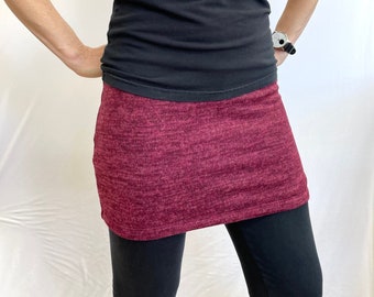 Heather-Ruby Red Sweater Knit Ski Bum - over-skirt for leggings