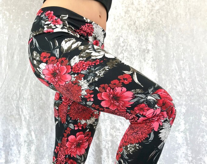 Red Floral ~ High-Waisted Lovely Leggings by So-Fine