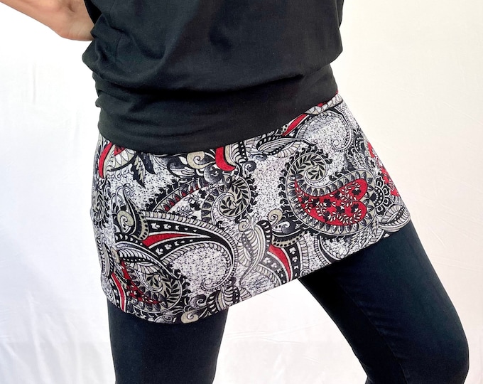 Red Paisley Sweater Knit Ski Bum - over-skirt for leggings