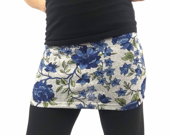 Blue Winter Floral Sweater Knit Ski Bum - over-skirt for leggings