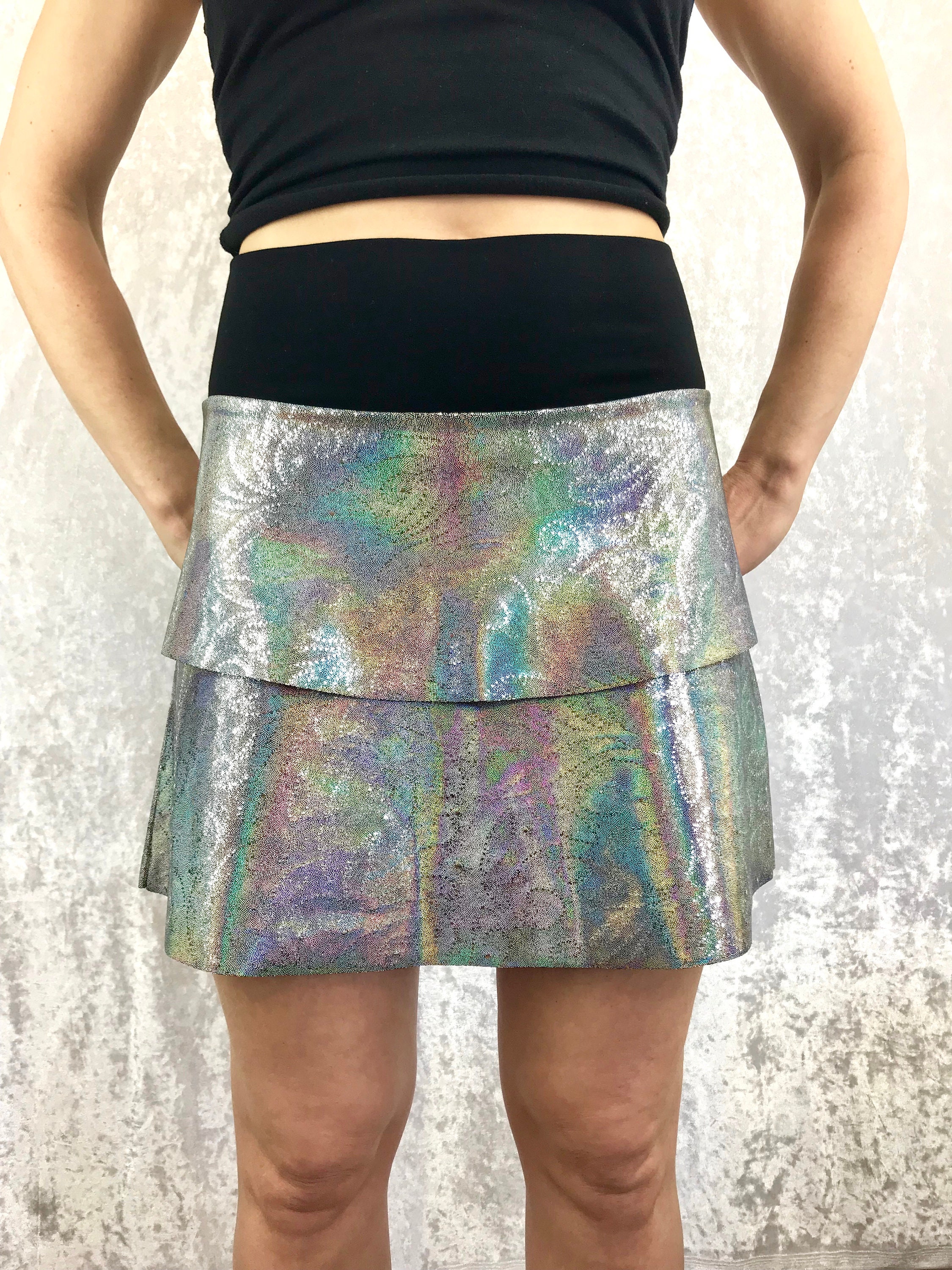 Hologram Floral Sparkle skirt with Bamboo waistband by So-Fine