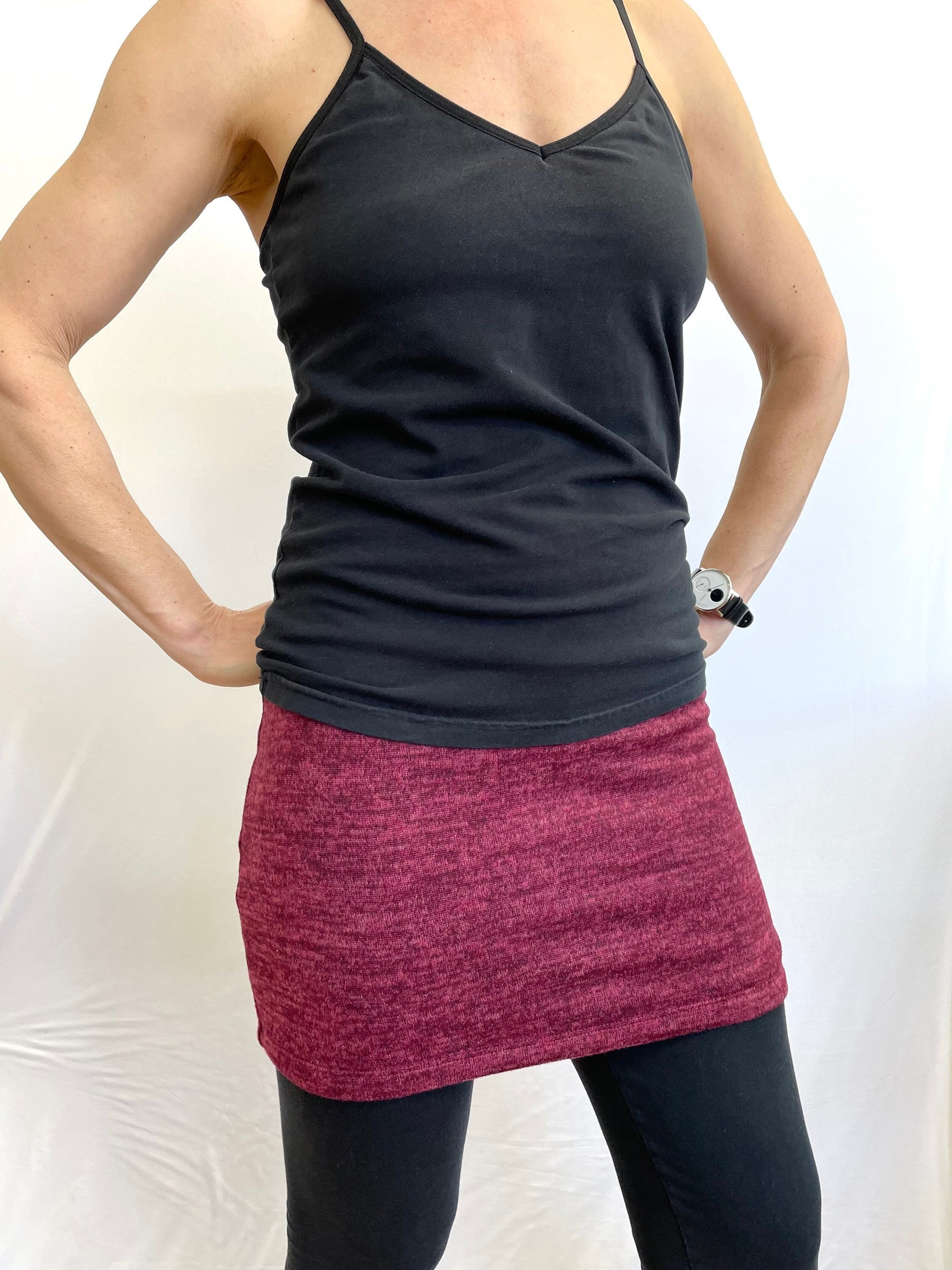 Heather Ruby Red Sweater Knit Ski Bum over skirt for leggings