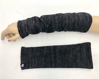 Heather-Black Sweater Knit Arm Warmers lined Bamboo Terry