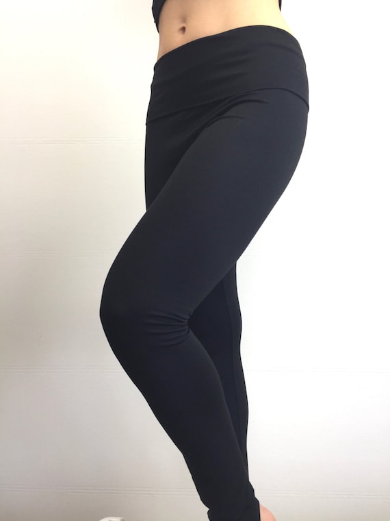 Medium-thick Black Bamboo Cotton Terry Leggings 