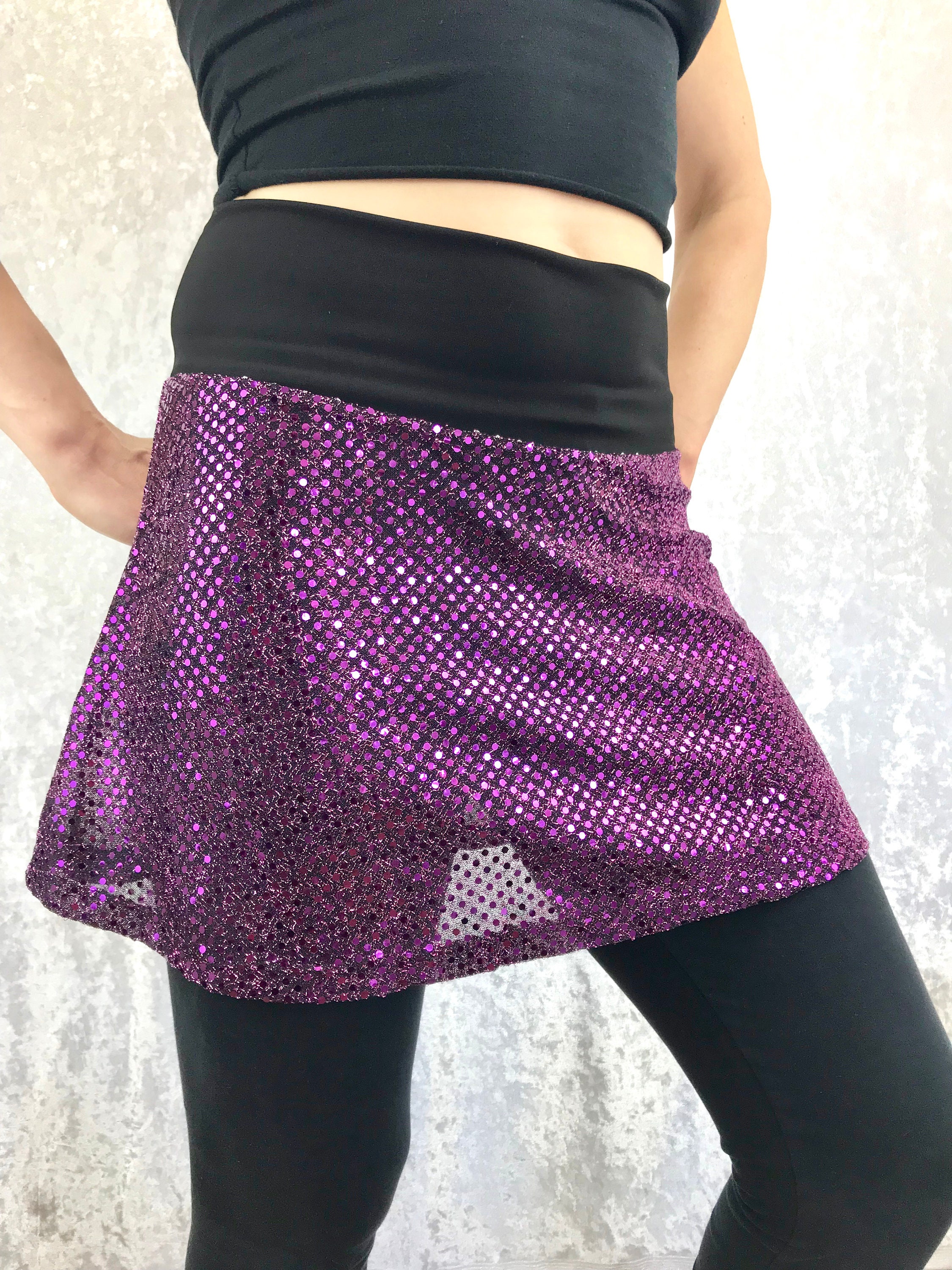Purple-Pink Sequins on Black Festival Skirt by So-Fine
